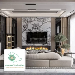 ديكور تلفزيون بديل رخام وخشب