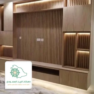 تفصيل رفوف خشب ديكور تلفزيون جده