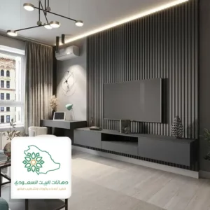 خلفية تلفزيون مع ارفف خشب